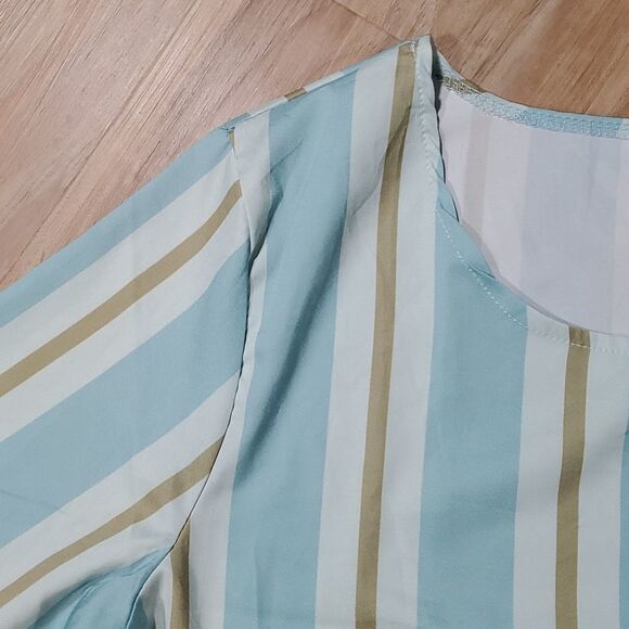 🔺️Misslook Striped Blue & Olive Green Tunic Top Large - Picture 3 of 10